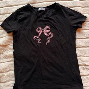 Black Crop Top with Pink Bow Design